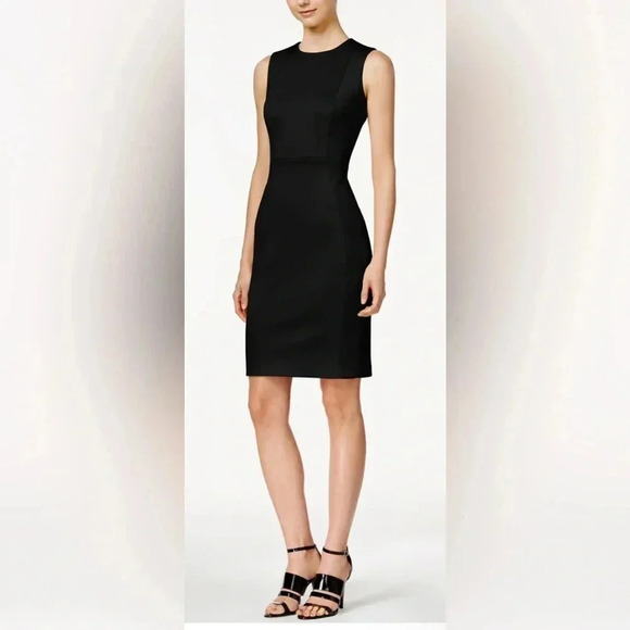 Calvin Klein Sleeveless Seam Front Scuba Crepe Crew Neck Sheath Dress Size 6 - Picture 4 of 8